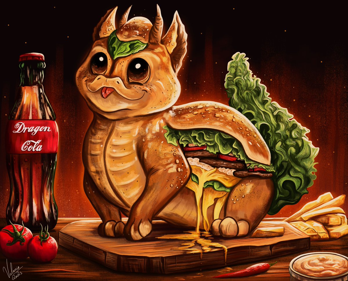 valonia_art's tweet image. Le seul, l'unique le : 🍔🌟DRAGON HAMBURGER🌟🍔

Ca me ferait super plaisir que vous le partagiez ❤️Car je rappelle que si un jour j'atteins les 30k vous aurez le dragon SAUCISSON 🌱