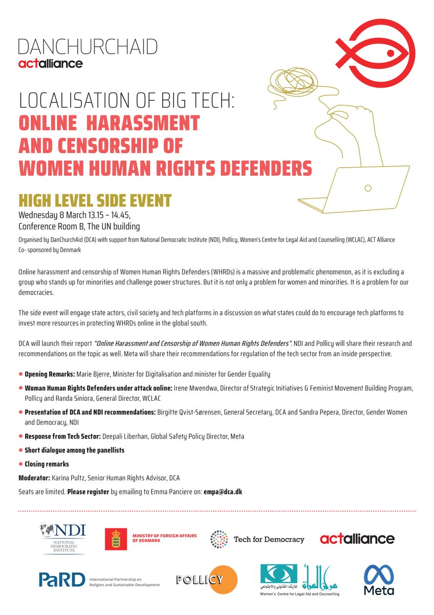 DanChurchAid's tweet photo. Women Human Rights Defenders are under attack online. That is not only a problem for the women - but for the people they defend and for democracy at large. On 8/3 DCA launches report on the harassment WHRD face - and what we need to do about it. Attend launch in NY or stay tuned. https://t.co/2MBcAPmzIt