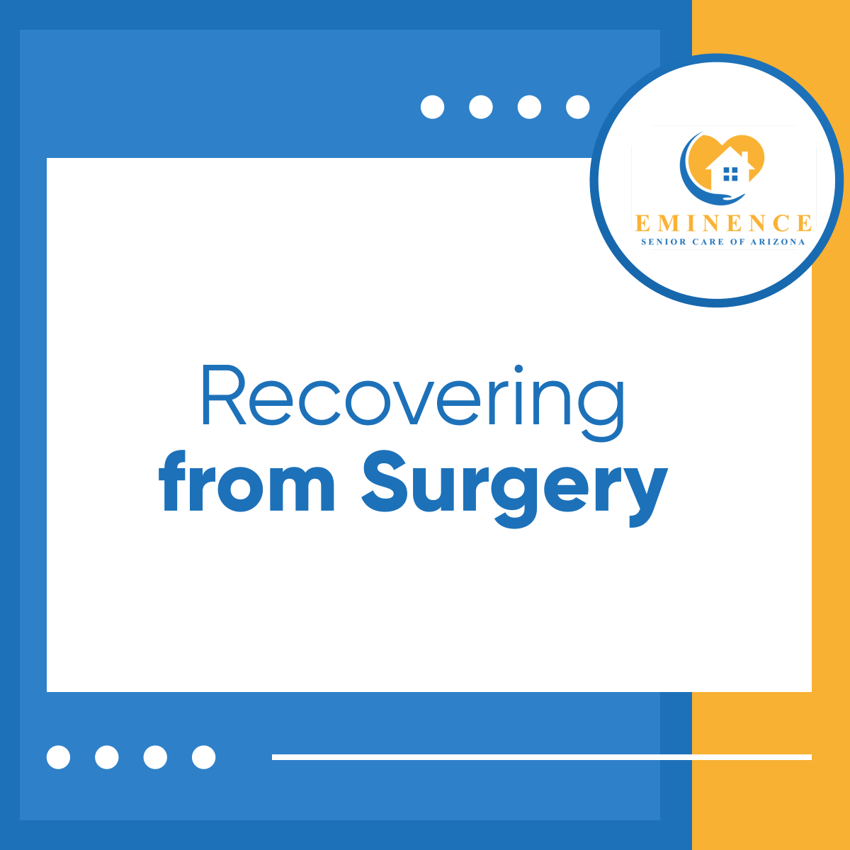 eminencescoa's tweet photo. Did you have a major surgery recently and need time to recover?
Our caregivers here at Eminence Senior Care of Arizona will take care of you and your needs.
Read more:
https://t.co/xlkYZgwF5t
#HomeCareServices #MajorSurgery #Caregivers #FastRecovery #ComfortableRecovery https://t.co/PcuCzNYbdQ
