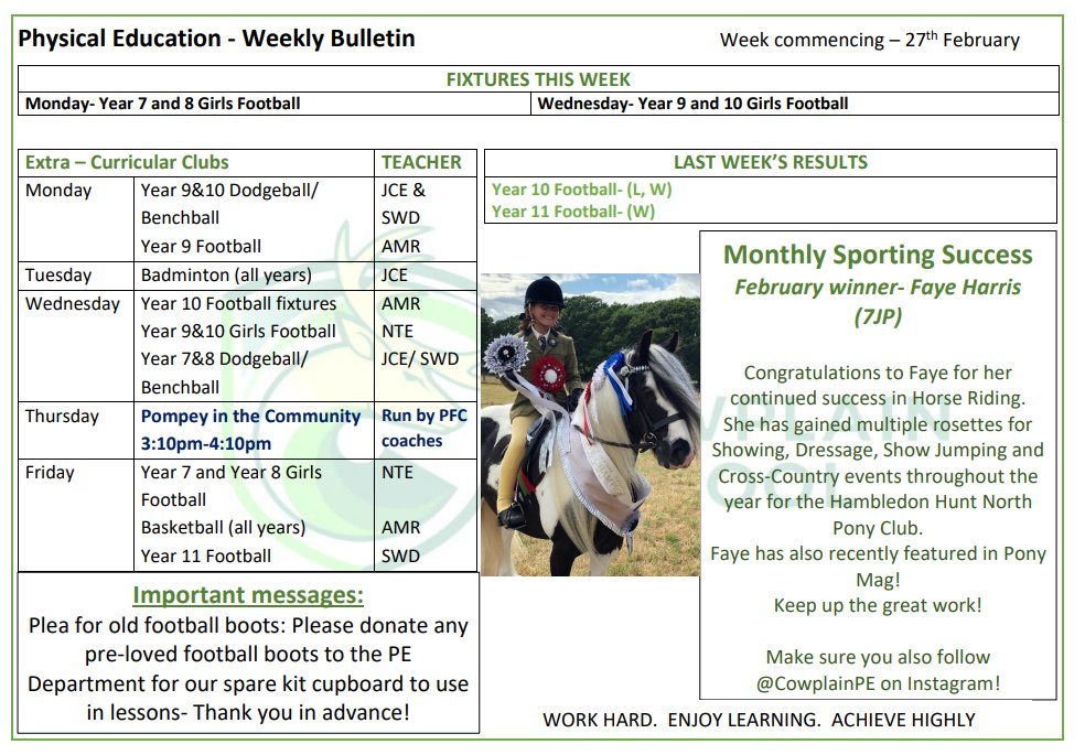 Our PE weekly bulletin - Monday 27th February 2023.