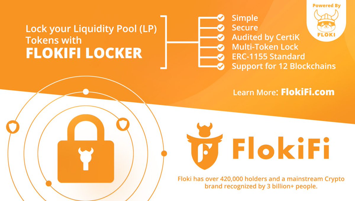#FlokiFi Locker is the most innovative protocol for securing digital assets. 

Securely lock Liquidity Pool (LP) tokens, NFTs, fungible tokens, &amp; Multi-tokens!

<a href="/FlokiFi/">FlokiFi</a> Locker is audited by leading industry auditor <a href="/CertiK/">CertiK</a> and backed by the strong #Floki brand.