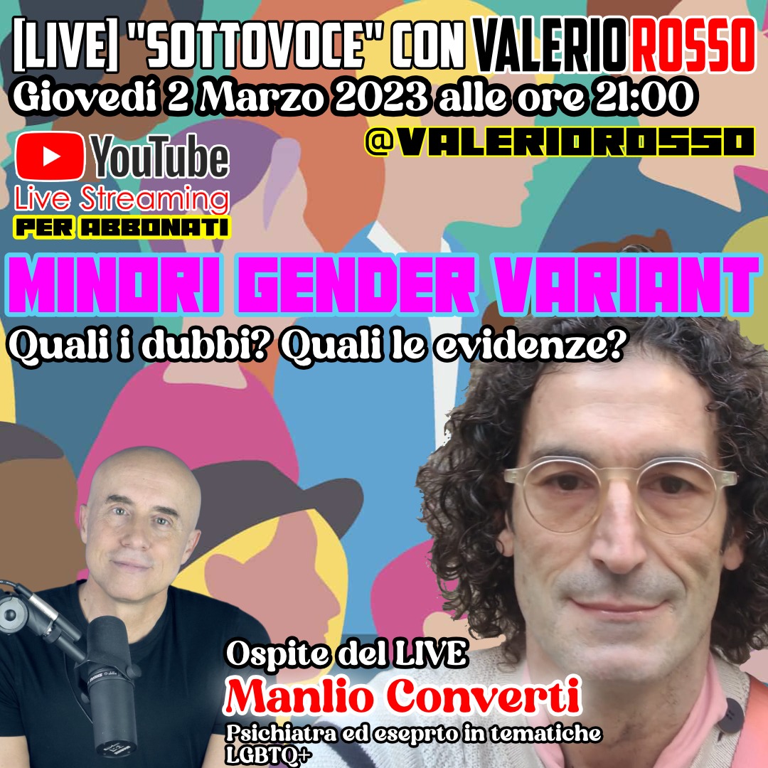 amigayonlus's tweet image. Minori Gender Variant,  quali dubbi?  quali evidenze?

Un evento im diretta per abbonamento sul canale Youtube di Valerio Rosso (@valeriorosso) con il Presidente AMIGAY dott Converti.  Potrete fare domande in diretta!

#gendervariant #Minori #Triptorelina #transgender #amigay