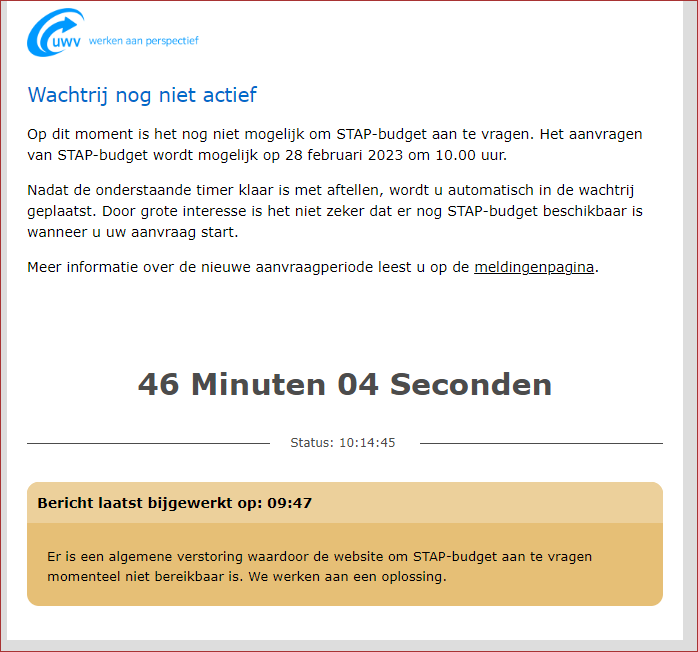 Salarisburo's tweet photo. Het Perspectief is, dat ik mijn budget waarschijnlijk niet ga krijgen. Het grote aantal aanvragers in het voorportaal zal vergelijkbaar zijn met een DDos aanval. https://t.co/Hl4nSESlFA