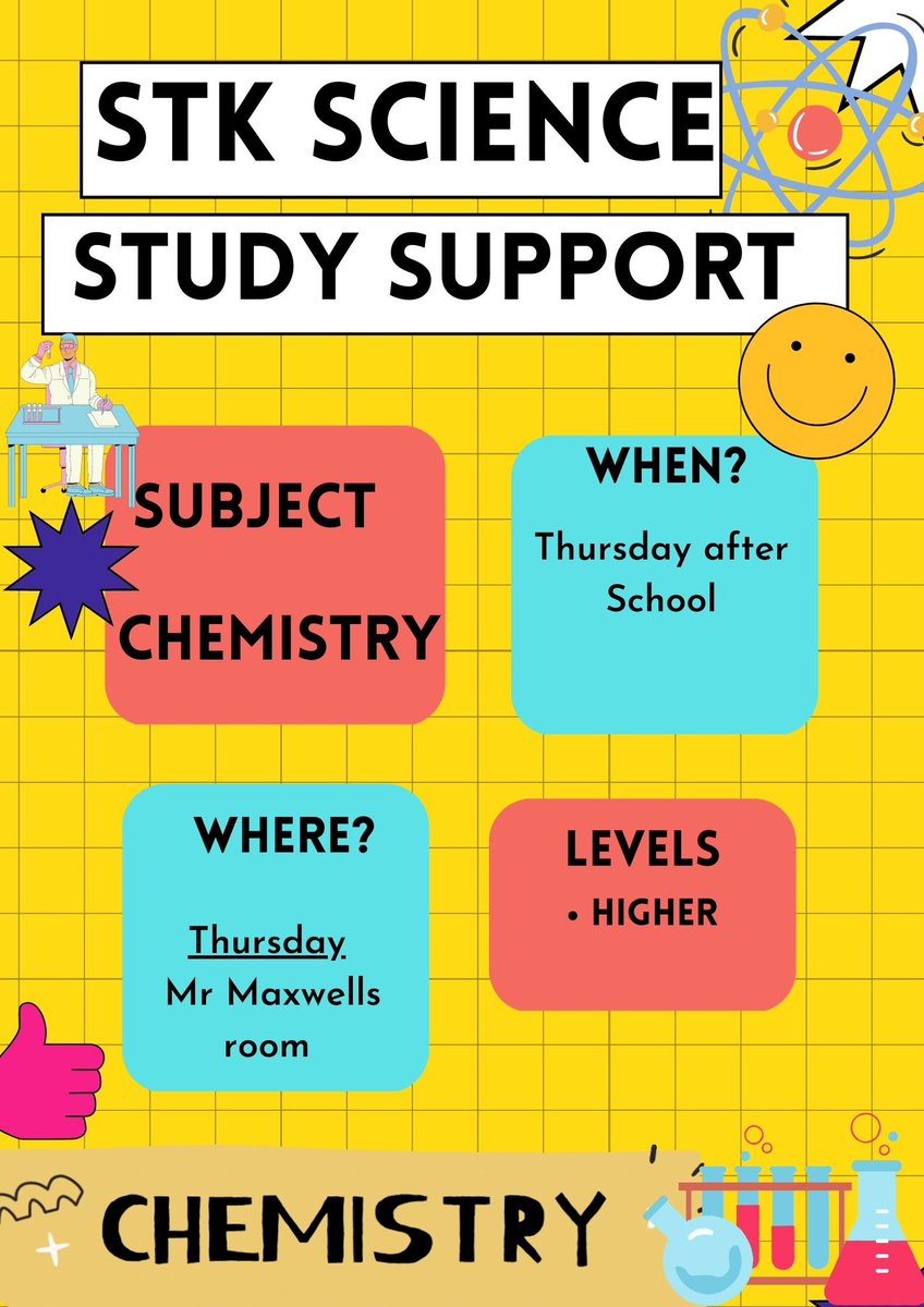 StKentsSci's tweet image. Study support is available each week in the following subject areas and levels. Always keen to #supportlearning and help learners #achievethebestoutcomes #stkway