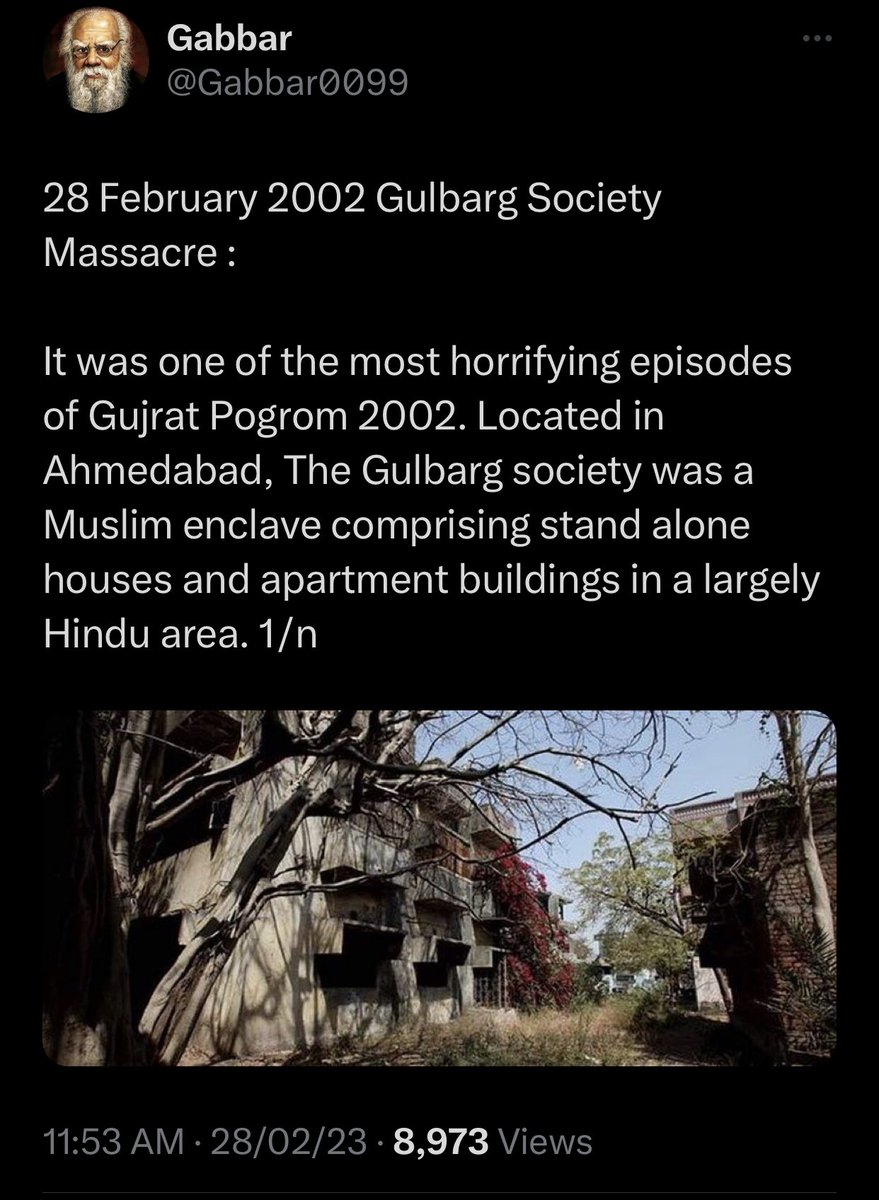 One of the most horrific episode during #Gujarat2002 was that of Gulbarga Society, a Muslim enclave in hindu neighborhood.

Muslim women and girls were gangraped, then chopped into pieces and burnt.
Muslim men were burnt alive.

#EhsanJafri, an ex @INCIndia MP, kept begging

1/2