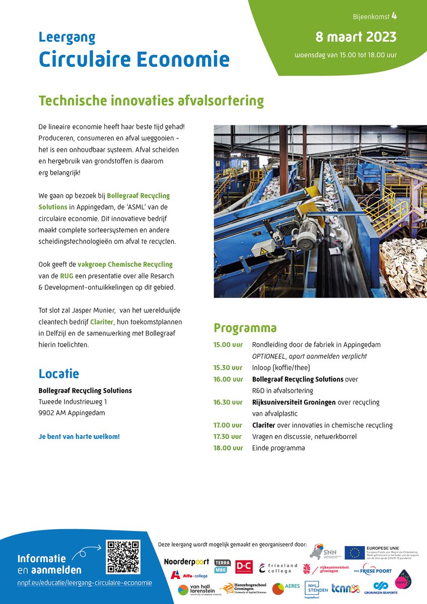 Woensdag 8 maart is alweer de vierde sessie van de leergang circulaire economie. We zijn trots op de geslaagde middagen tot nu toe. De leergang sessie bij Bollegraaf is zeker weer een om naar uit te kijken! Bijzijn is meemaken 👇🏼