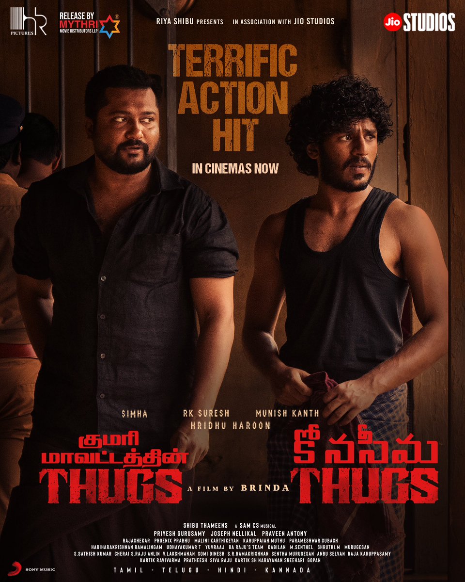 Don’t miss out the raw action packed thriller 🔥 In theatres near you 🎬💥 #KumariMavattathinThugs @brindaaaaa @hridhuharoon @actorsimha @jiostudios @SonyMusicSouth @Samcsmusic