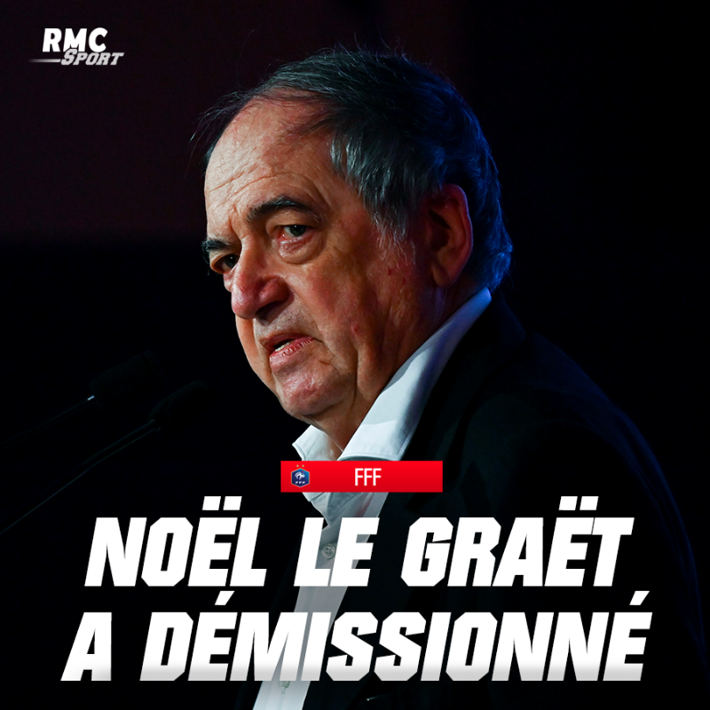 RMCsport's tweet photo. 🚨 Noël Le Graët a démissionné ! Il reprenait ses fonctions de président ce mardi pour ouvrir le Comex exceptionnel de la FFF, durant lequel il a annoncé sa démission.