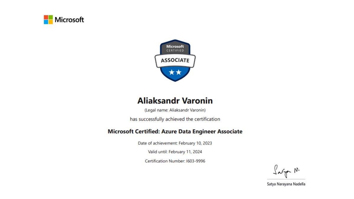 Exams are challenging, but Champions’ outstanding performance makes them entertaining.

Congratulations, Aliaksandr, on achieving your Microsoft Certified: Azure Data Engineer Associate certificate.

#Analytium #Microsoft #MicrosoftCertified #Azure #AzureDataEngineerAssociate