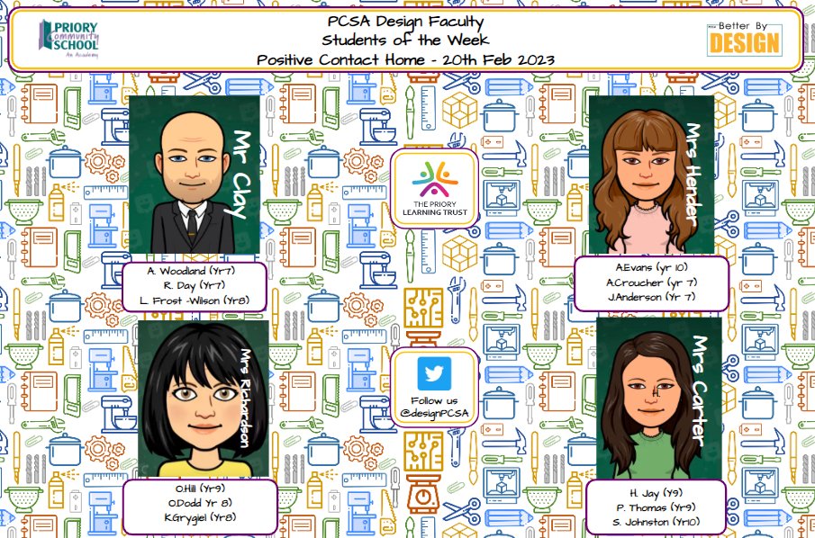 Amy Richardson (@mrsrichardsondt) on Twitter photo A very successful week for your students of the week, so much good work going on in all areas of DT. It makes it hard for us to choose 3 people each! <a href="/MrClayDT_PCSA/">David Clay</a> <a href="/mrshender21/">Design PCSA</a> <a href="/MrsCarterDTFood/">Design PCSA</a> <a href="/HousePcsa/">PCSA House System</a> <a href="/MissTDelaney/">MissDelaney</a> <a href="/AngelosMarkout1/">Angelos Markoutsas</a> <a href="/DesignPcsa/">PCSADesign</a> A very successful week for your students of the week, so much good work going on in all areas of DT. It makes it hard for us to choose 3 people each! <a href="/MrClayDT_PCSA/">David Clay</a> <a href="/mrshender21/">Design PCSA</a> <a href="/MrsCarterDTFood/">Design PCSA</a> <a href="/HousePcsa/">PCSA House System</a> <a href="/MissTDelaney/">MissDelaney</a> <a href="/AngelosMarkout1/">Angelos Markoutsas</a> <a href="/DesignPcsa/">PCSADesign</a>