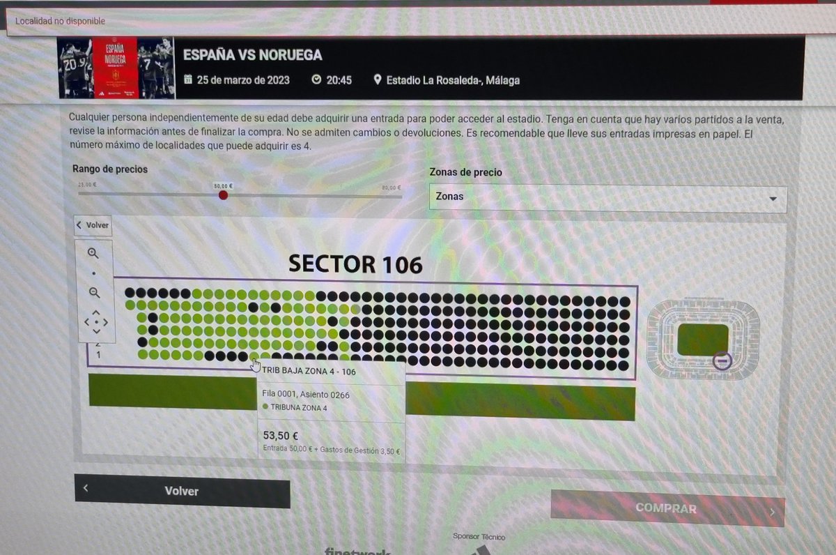 dionipalacios's tweet photo. @SEFutbol @MalagaCF De verdad @rfef y @malagacf no vais a comunicar nada en todo el día? Selecciones la entrada que selecciones no está disponible. Es la segunda vez que accedo desde las 11 de la mañana... #FelizDiaDeAndalucia a todos! https://t.co/SZHAIDBIyt