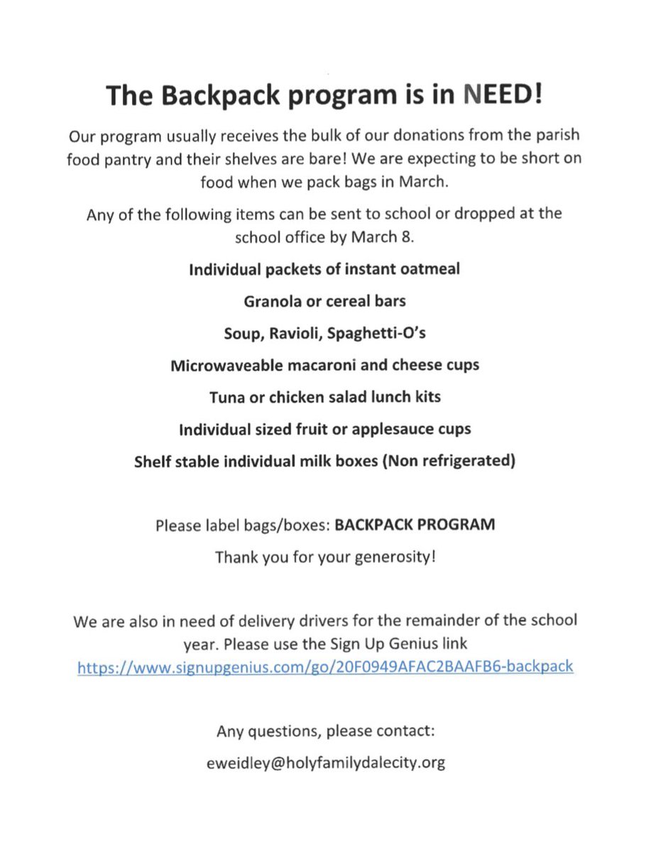 HFCSdalecity's tweet image. signupgenius.com/go/20F0949AFAC…
#HFCS #BackpackProgram #donationsneeded #driversneeded