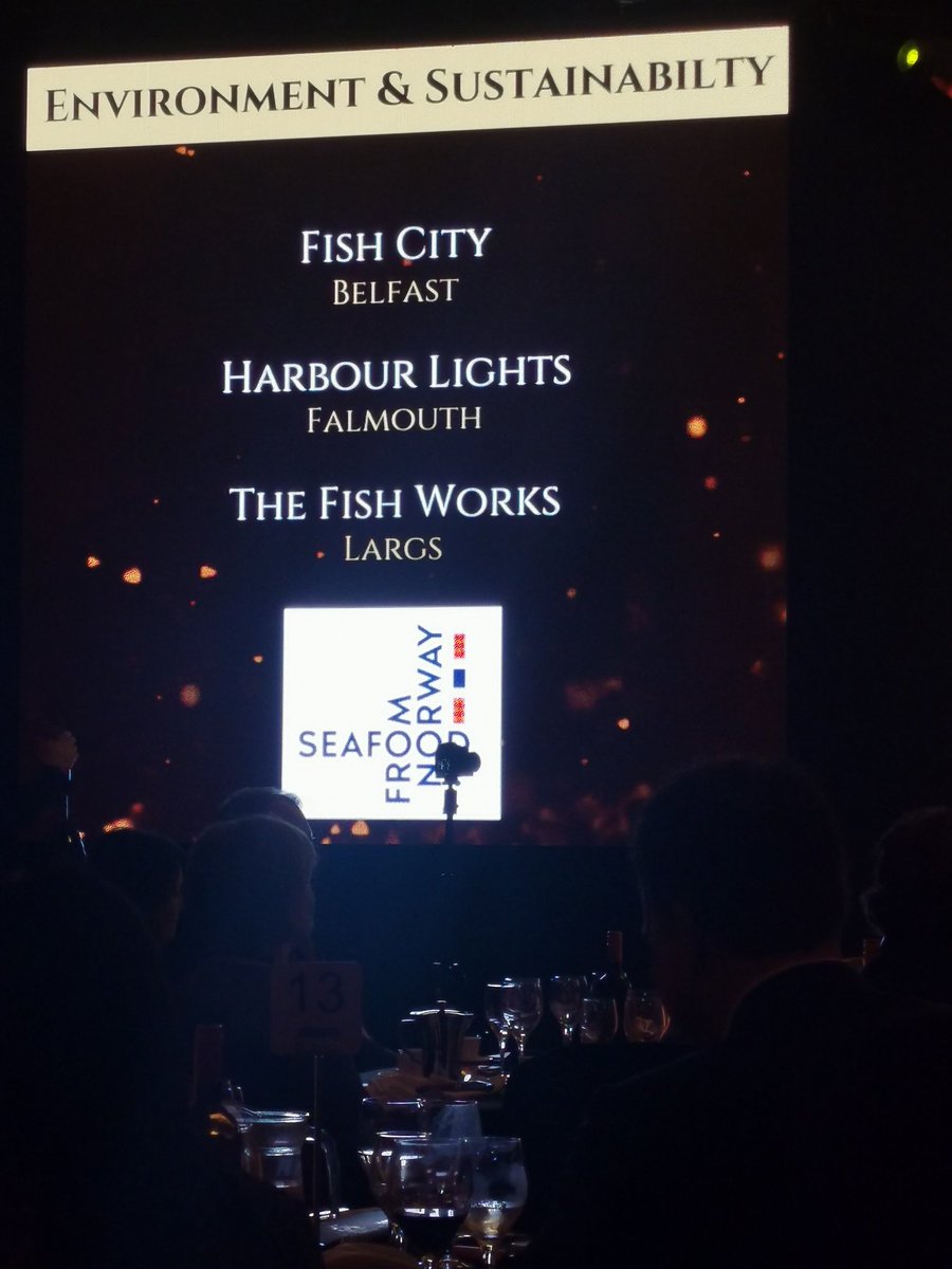 Environment &amp; Sustainability Award by <a href="/UK_NSC/">Norwegian Seafood Council UK</a> #fishandchipawards <a href="/CanteenTweets/">The Staff Canteen</a> and the winner is... Fish City Belfast!! <a href="/fishcitybelfast/">Fish City Belfast</a> 🥇🥳