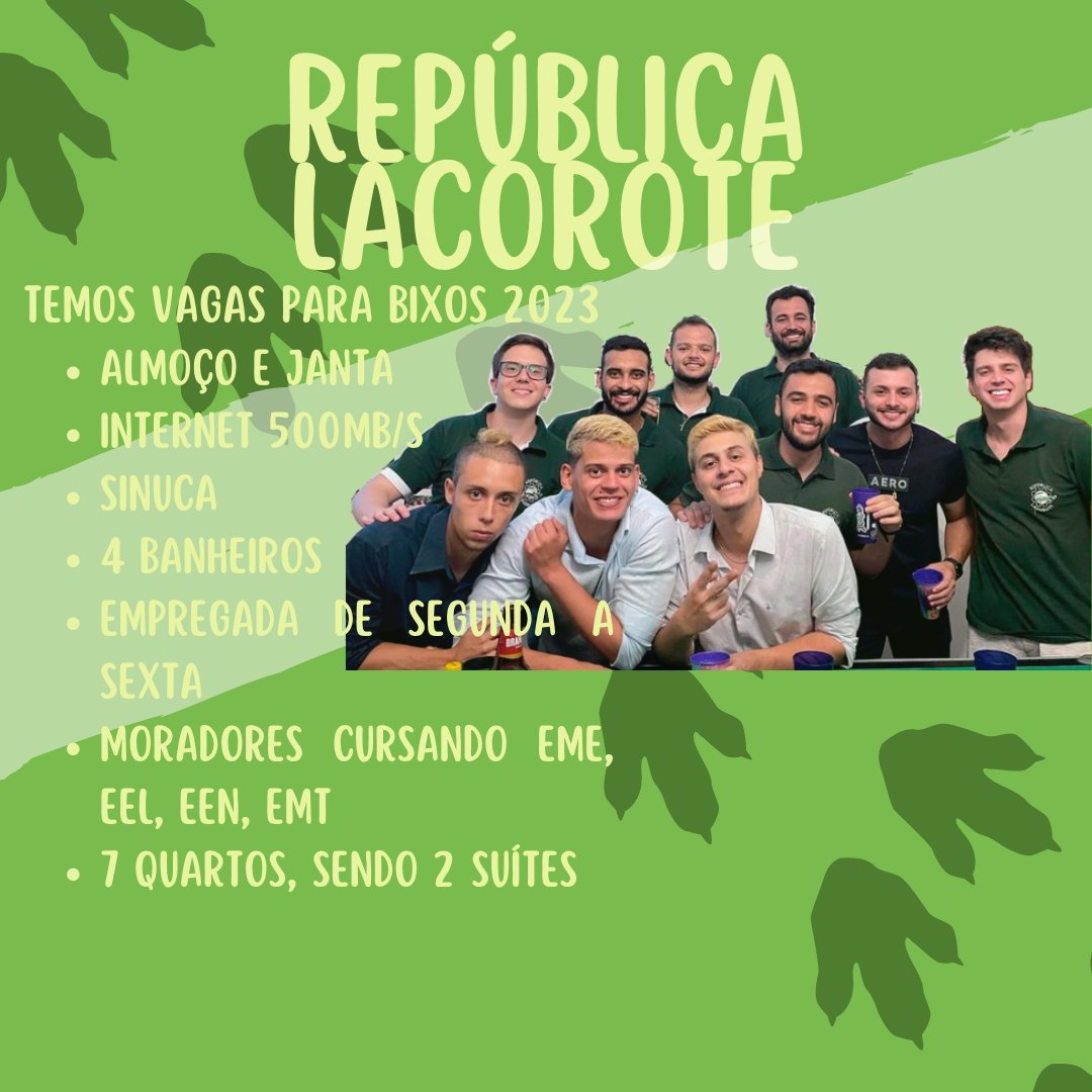 thiagofelopes's tweet photo. Salve, rapaziada. A República Lacorote oferece vagas para 2023. Venha fazer parte da nossa família 👊🏼🐊

🏠 Rua Doutor João de Azevedo, número 426, Centro. https://t.co/YZmppCugye