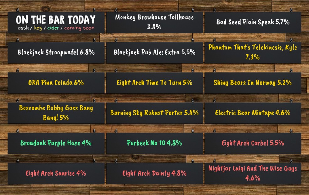 On the bar today! Beer Board: goo.gl/g9kvqt #MonkeyBrewhouse @badseedbrewery @Blackjackbeers @PhantomBrewCo @orabrewing @8ArchBrewing @shinybrewery @ED_CAMRA #RealAleFinder