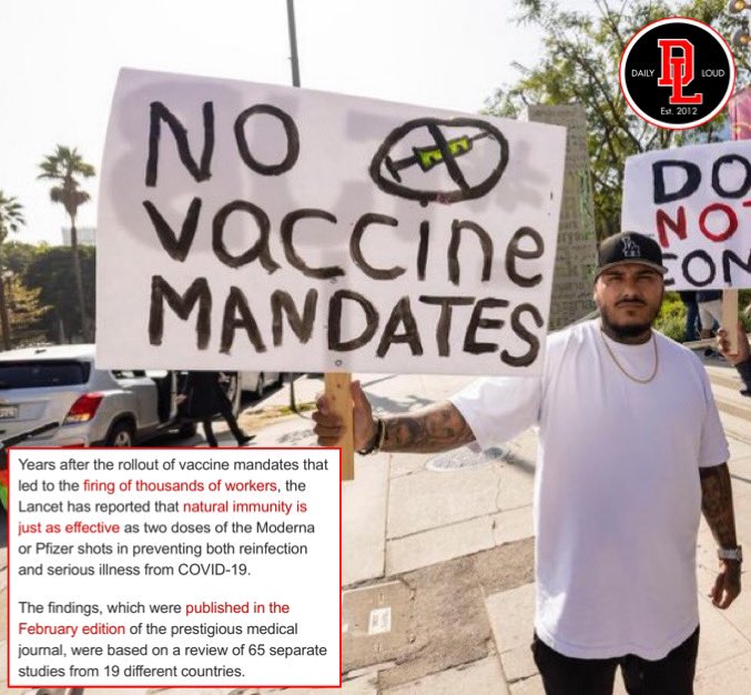 DailyLoud's tweet photo. Natural immunity found to be just as effective as COVID vaccine — 3 years after mandates. https://t.co/NYdeXwlKpG