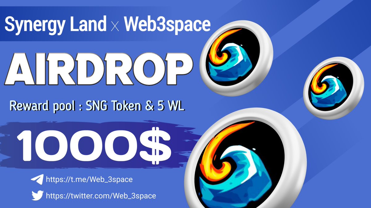 Web_3space's tweet image. 🥳🥳 Synergy Land × WEB3 space #Giveaway

🤩🤩 Total Prize Pool - $1000 worth $SNG Token

To Enter ⤵️
➡️ Follow @SynergyLandGame &amp;amp; @Web_3space
➡️ Like, RT &amp;amp; Tag 3 Friends
➡️ Finish Gleam : wn.nr/yRHt3p

⏱5th March. 

#Airdrops #cryptocurrency #AirdropAlert #WLGiveaway