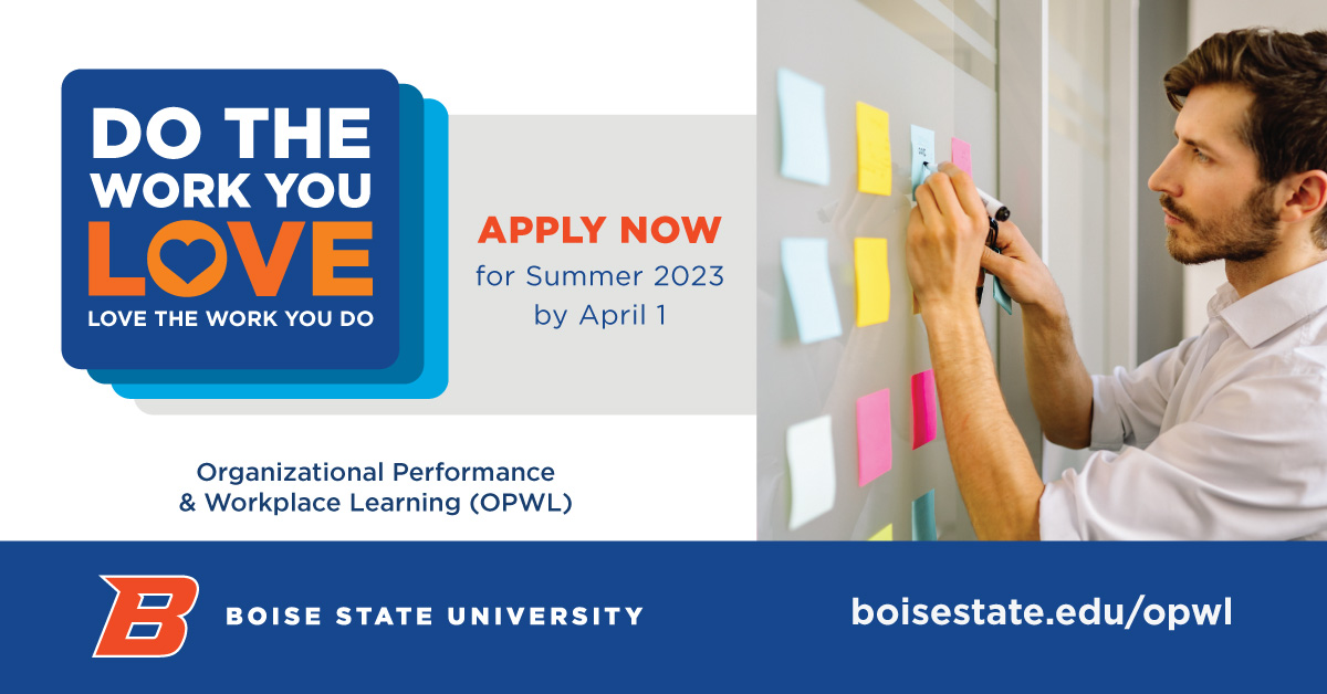 BoiseStateOPWL's tweet photo. Join a program that has been facilitating learning online for over 30 years and continues to innovate in the L&amp;D space!  https://t.co/8V8EhH88Qu 
#onlineeducation #onlinelearning #learninganddevelopment #traininganddevelopment  #technology #humanresources  #elearning https://t.co/T77ZgLjyu0