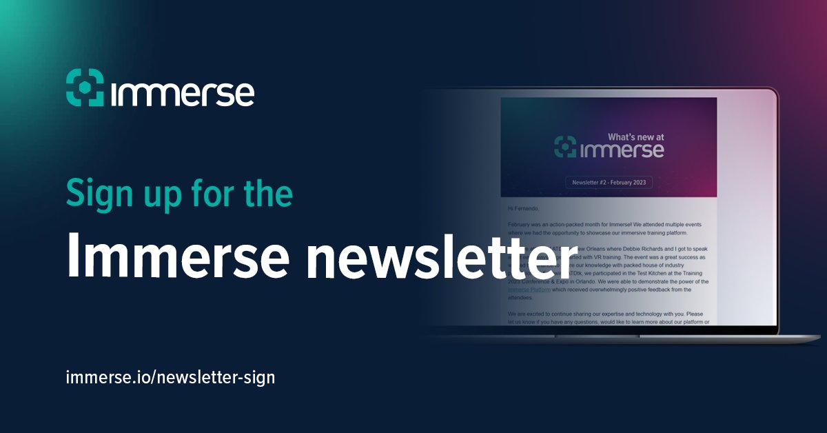 Our February newsletter is out📰 Keep up with our latest news, find out what's coming up, and see what's new on the Immerse Marketplace!

Sign up for the newsletter here lnkd.in/eAcMhc2A and be the first one to hear about our latest news and developments!

#newsletter #VR
