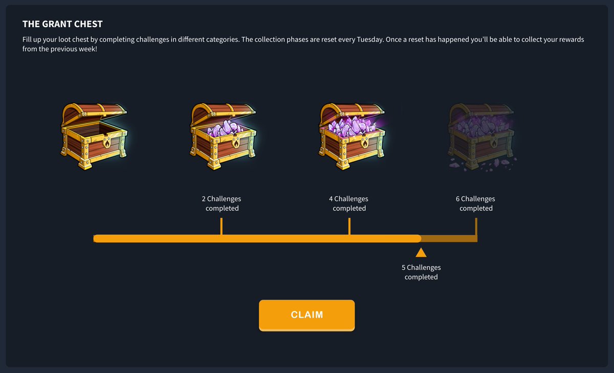 TavernStudios's tweet photo. The Grand Chest sneak peek part 2! 

This is how the claiming screen will look. Fill up your Grand Chest during the week and claim it the week after 💯 In true gamer fashion our weeks go from Tuesday to Monday.

#LFRaid https://t.co/mI1UkSfV6y