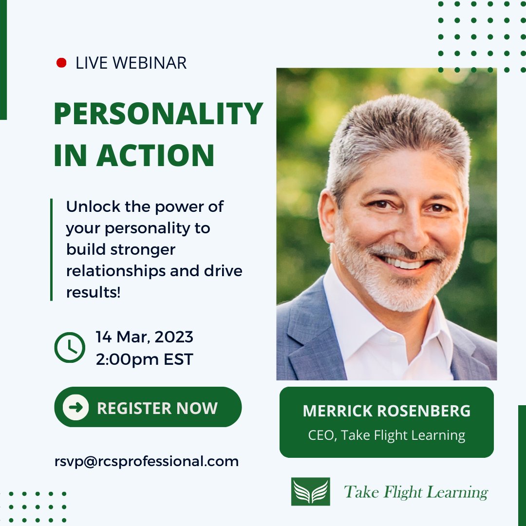 RCSProServices's tweet image. Join us on March 14th for an exciting opportunity to learn from Merrick Rosenberg, the author and CEO of Take Flight Learning. 

🍎 RSVP today: hubs.li/Q01DCS0h0

#rcspro #rcsevents #takeflightlearning #powerful #communication #healthy #influence #productive
