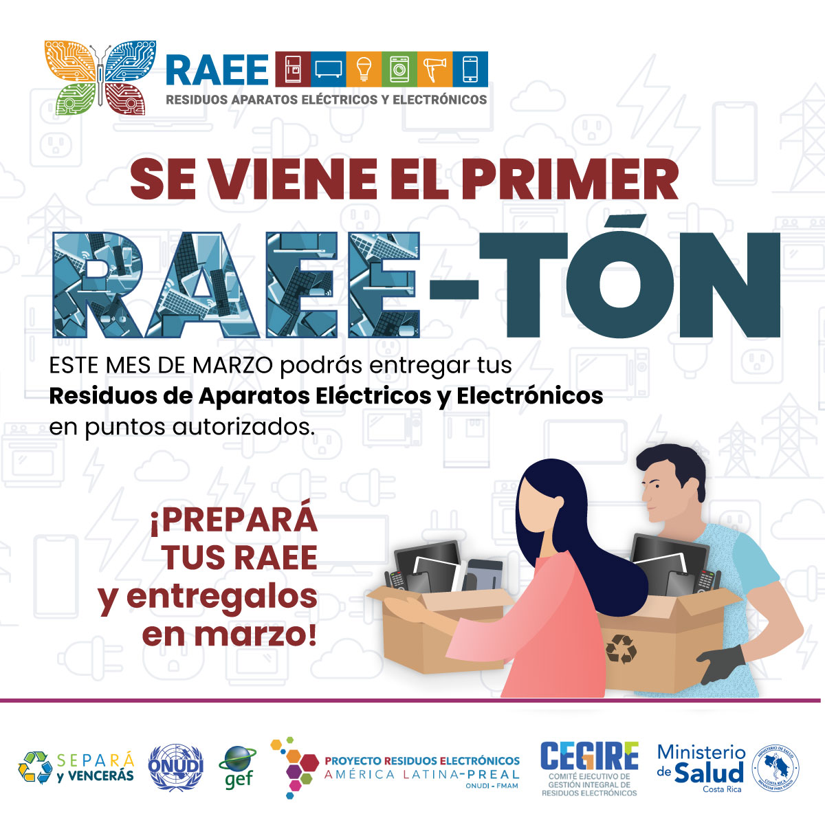 DigecaCR's tweet photo. Durante marzo se celebrará el primer RAEE-TÓN y no te lo podés perder.
Muchas organizaciones, empresas y municipalidades de todo el país se unen para crear el RAEE-TÓN, una campaña de sensibilización y recolección. https://t.co/wN9wC7bDPd