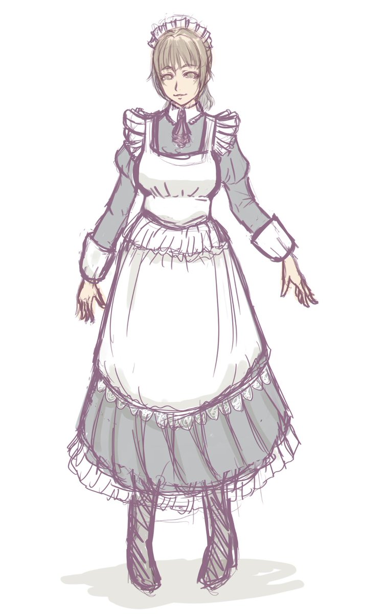 詩乃さんの立ち絵のラフを作成中。
メイド服のデザインどーすっかな。 