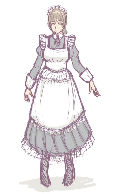 詩乃さんの立ち絵のラフを作成中。
メイド服のデザインどーすっかな。 