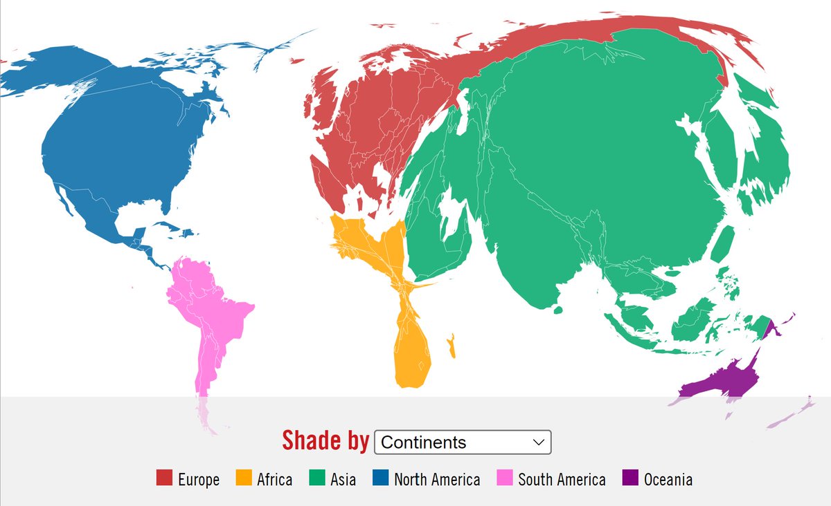 ianbremmer's tweet photo. world map, adjusted for carbon emissions https://t.co/8uBi9o0ews