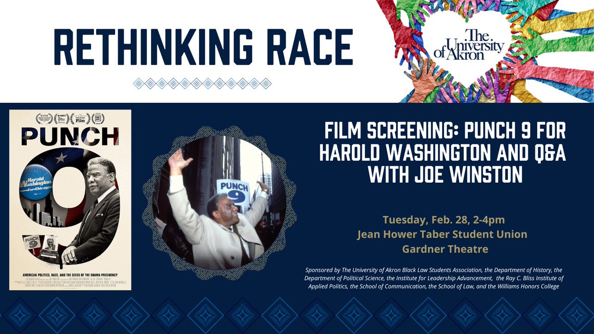 uakronbcas's tweet photo. TODAY - Tue. 2/28 - A documentary about the legacy of Chicago’s first African American mayor, Harold Washington. Filmmaker Joe Winston will will be on hand to introduce the film and answer questions afterwards.
#RethinkingRace https://t.co/NArUoRWHhd