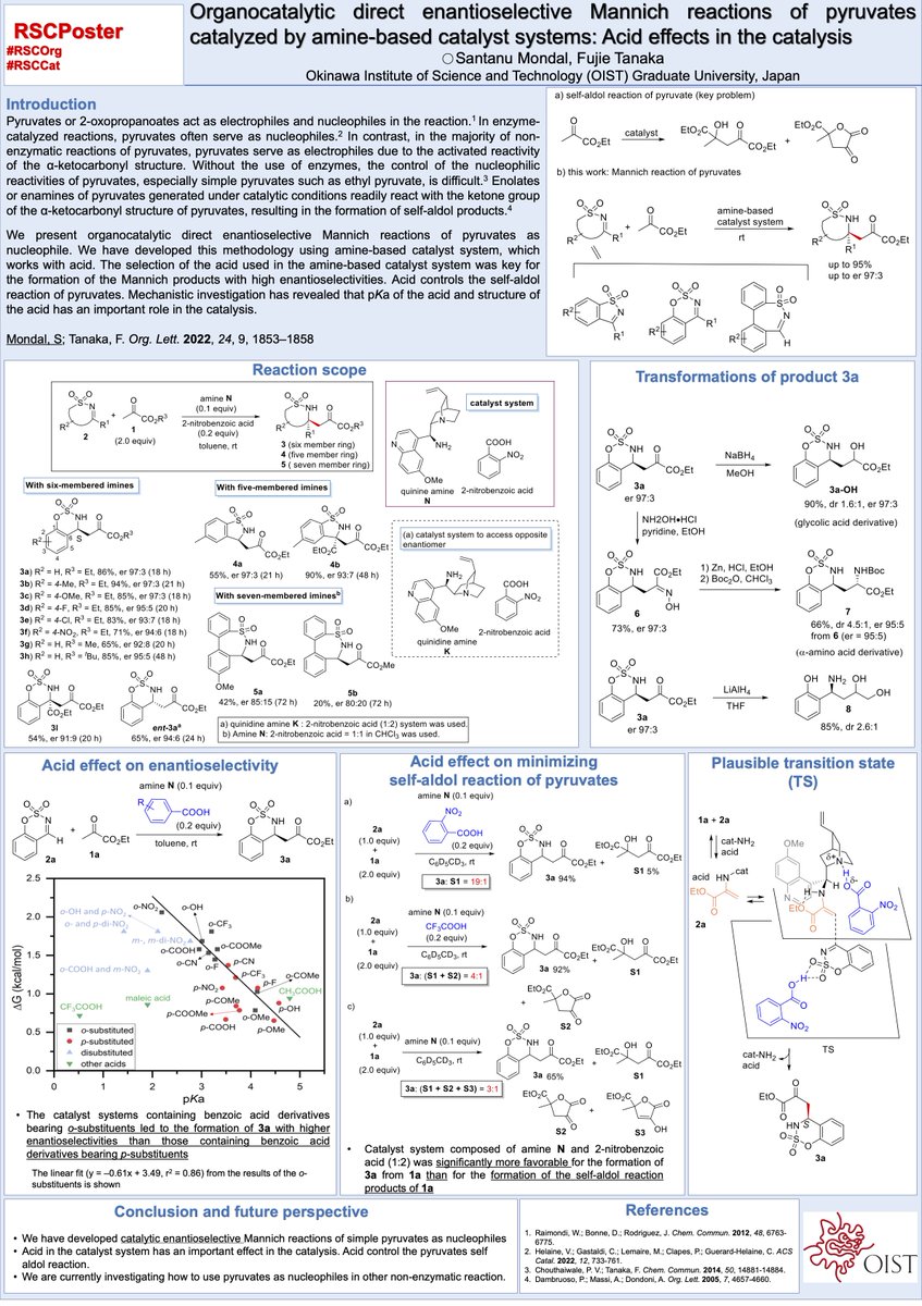 First time in #RSCPoster
I'm working in the field of #organocatalysis to find out  'how can we use pyruvates as NUCLEOPHILE in non-enzymatic reactions'.  
#RSCPosterPitch in the comment. 
#RSCOrg 
#RSCCat