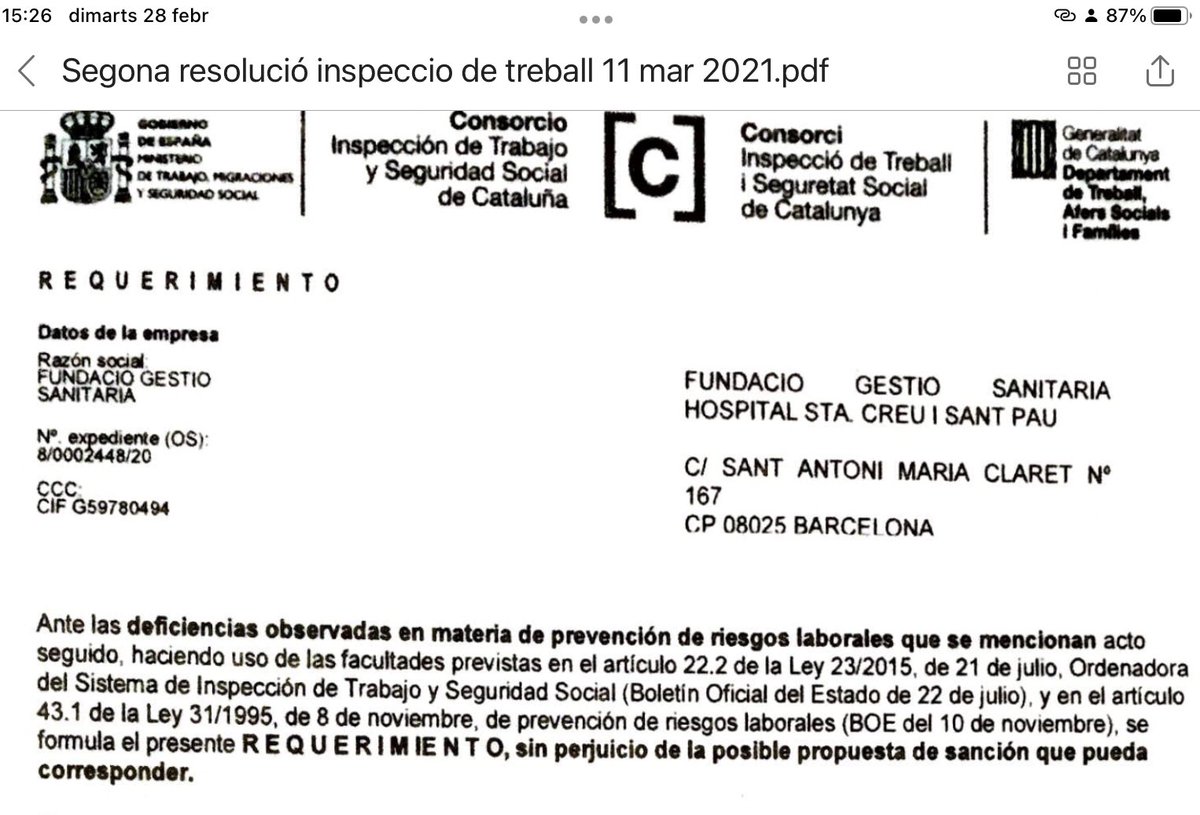 LauraSoriaVill2's tweet photo. @laurasoriavi @HospitalSantPau @bcn_ajuntament Incompliment de riscos psicosocials en matèria de protocols d’assetjament sexista. El denunciat segueix allà i és un cap de servei. https://t.co/b69VNQuXhg