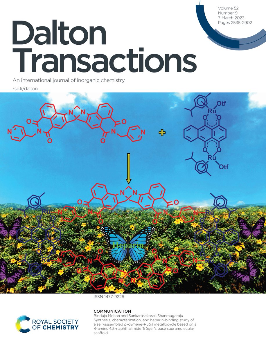 DaltonTransactions (@daltontrans) on Twitter photo Read recent work from <a href="/s_shanmugaraju/">Dr. Shanmugaraju Sankarasekaran</a> and <a href="/binduja_mohan/">Binduja Mohan</a> on a p-cymene-Ru(II) metallocycle used as fluorescent probe for the detection of heparin polyanions in aqueous media, as featured on one of the covers of our latest issue👇
pubs.rsc.org/en/content/art…
📍 <a href="/PalakkadIIT/">IIT Palakkad</a> Read recent work from <a href="/s_shanmugaraju/">Dr. Shanmugaraju Sankarasekaran</a> and <a href="/binduja_mohan/">Binduja Mohan</a> on a p-cymene-Ru(II) metallocycle used as fluorescent probe for the detection of heparin polyanions in aqueous media, as featured on one of the covers of our latest issue👇
pubs.rsc.org/en/content/art…
📍 <a href="/PalakkadIIT/">IIT Palakkad</a>