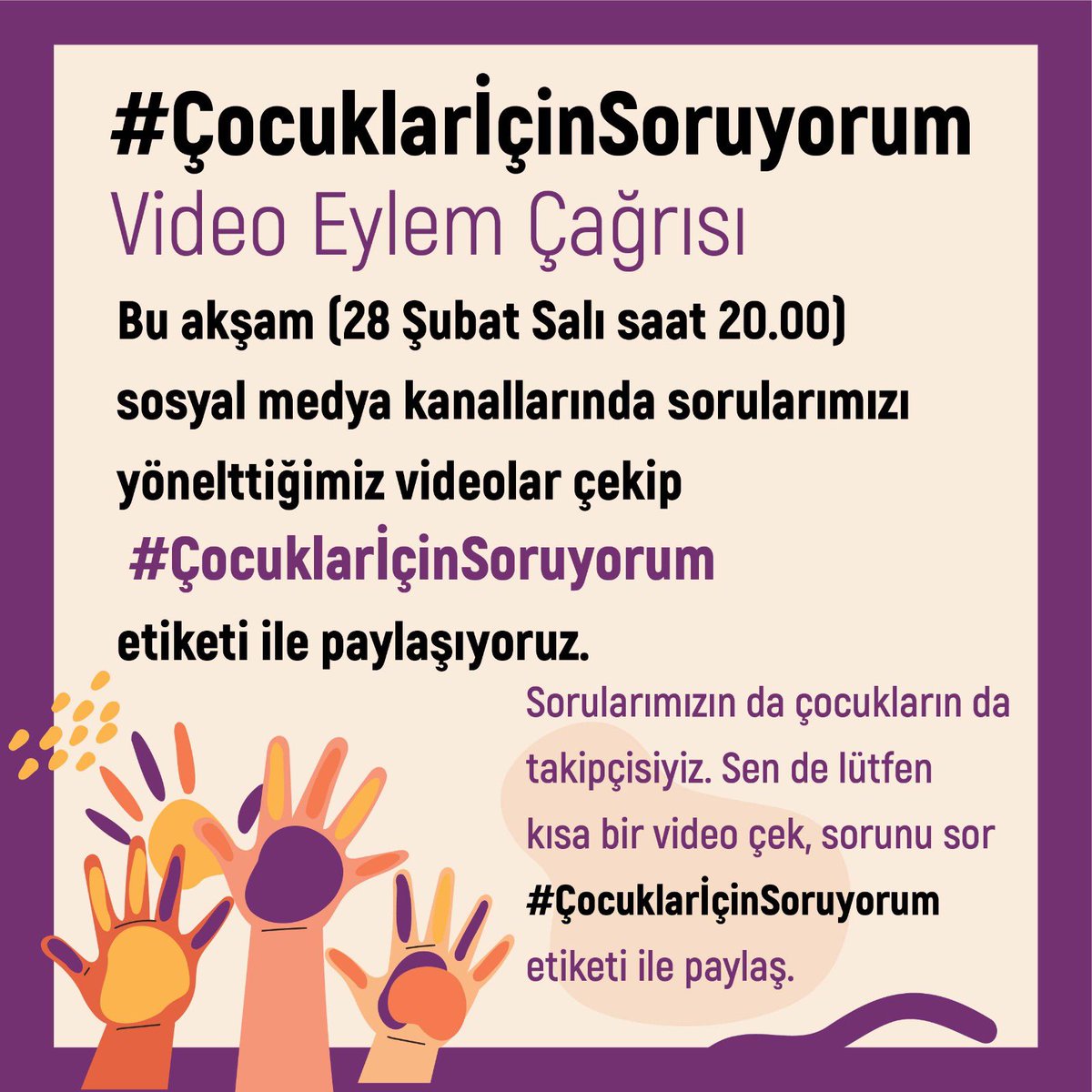 feministler olarak çocukların takipçisiyiz.
#cocuklaricinsoruyorum 
bu akşam saat 20.00’de👇🏽