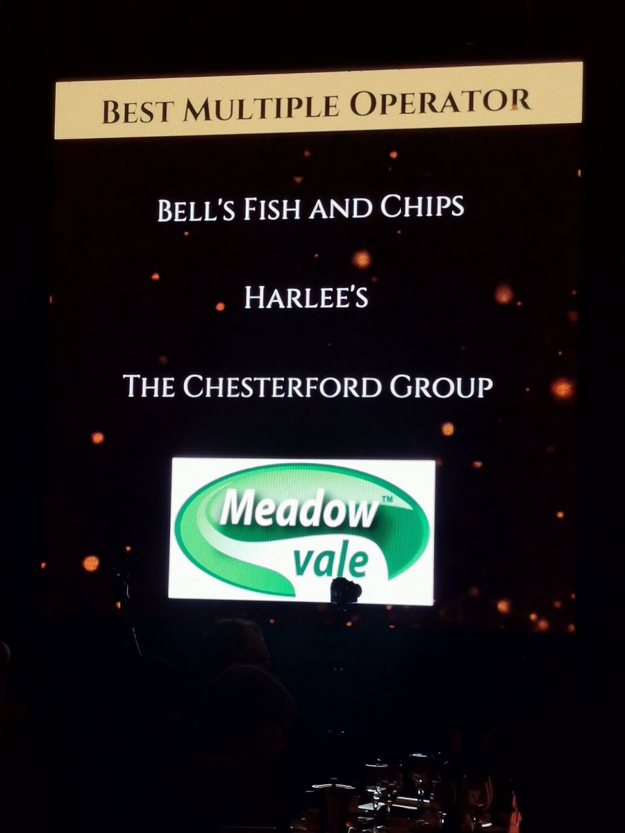Best Multiple Operator Award sponsored by <a href="/meadowvalefoods/">Meadow Vale Foods</a> #fishandchipawards Woohoo Harlees Fish &amp; chips <a href="/CanteenTweets/">The Staff Canteen</a>
<a href="/UK_NSC/">Norwegian Seafood Council UK</a> 👏👏