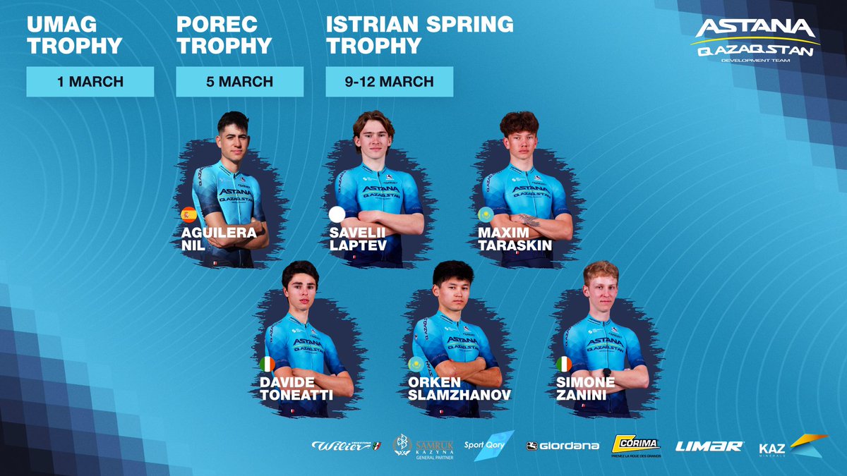 XDS Astana Dev (@xdsastanadev) on Twitter photo 🇭🇷 ROSTER: Croatian Races
<a href="/aguilera_nil/">Nil Aguilera</a>
Savelii Laptev
Maxim Taraskin
Davide Toneatti
Orken Slamzhanov
Simone Zanini
#UmagTrophy #PorecTrophy #IstrianSpringTrophy #AstanaQazDev 🇭🇷 ROSTER: Croatian Races
<a href="/aguilera_nil/">Nil Aguilera</a>
Savelii Laptev
Maxim Taraskin
Davide Toneatti
Orken Slamzhanov
Simone Zanini
#UmagTrophy #PorecTrophy #IstrianSpringTrophy #AstanaQazDev
