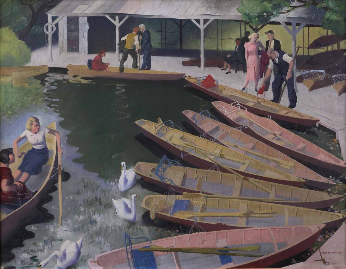 The Boating Lake, oil painting by Dudley artist Percy Shakespeare who was born #OTD 1906