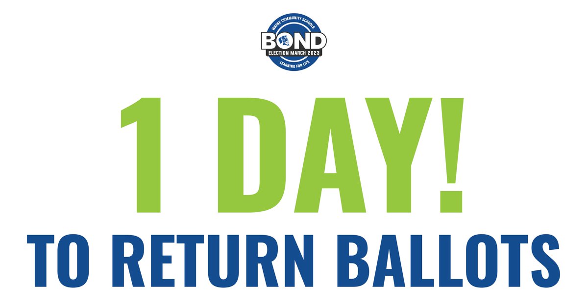WayneSchoolBond's tweet photo. 1 more day left, did you return your ballot yet?
#everyvotecounts #yourvotecouldbethedifference https://t.co/I9FxrjNIYa