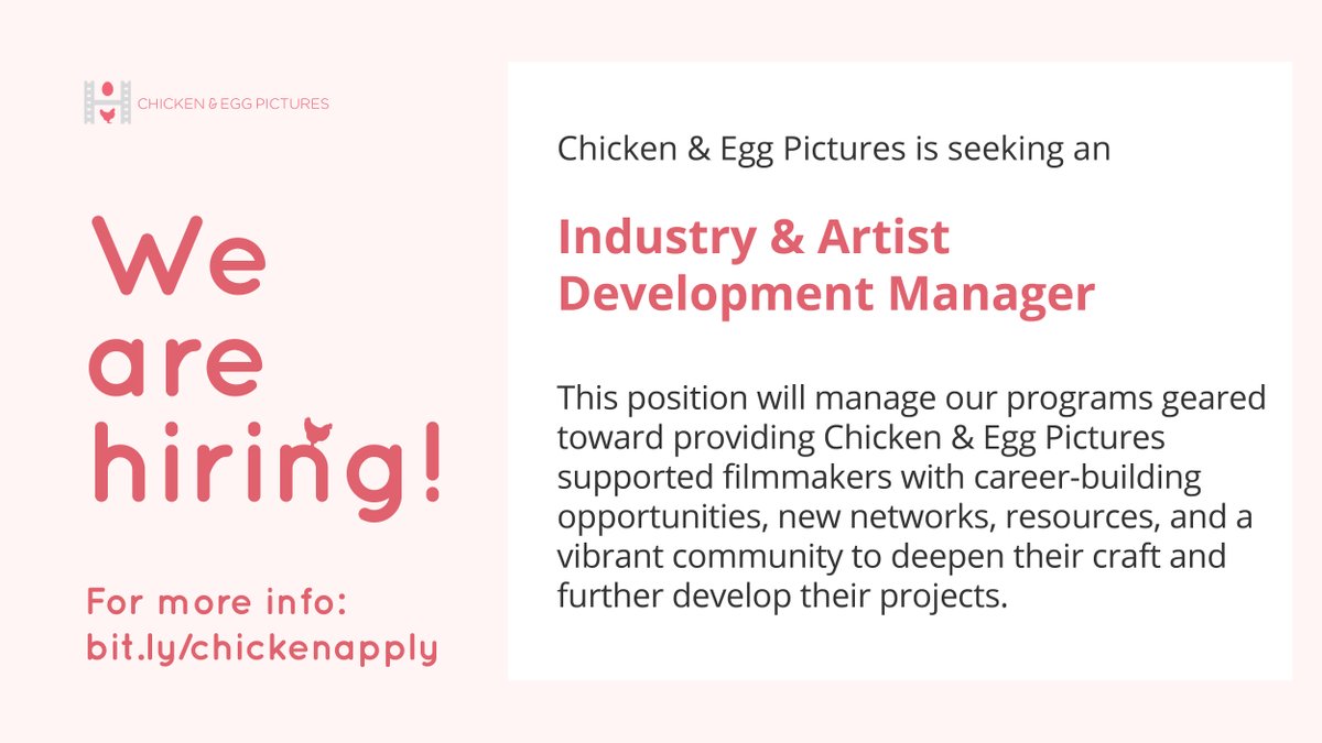 📣🐣 Join our nest! We are excited to announce that we’re recruiting for an Industry &amp; Artist Development Manager to join our growing staff in New York. 📣🐣

More information on our careers page: bit.ly/chickenapply