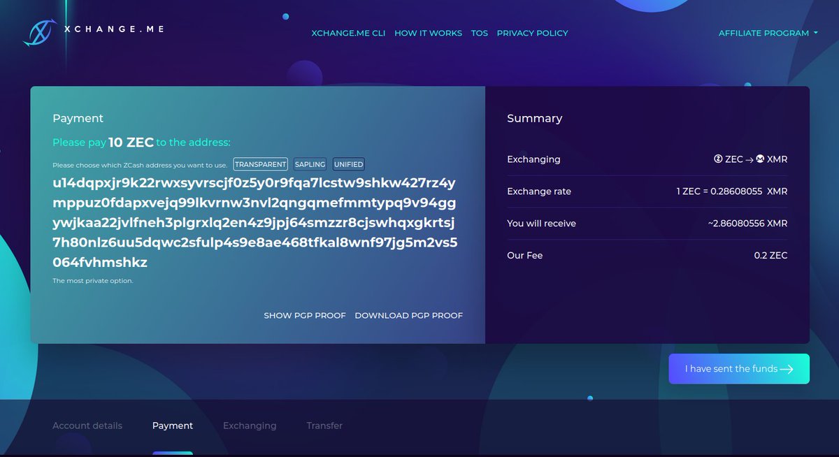 xchange_me_'s tweet image. We are happy to announce immediate availability of the newest $ZEC version on kyc-less exchanger - xchange.me.
Choose between private, sapling or unified wallet and decide on your privacy level yourself!
@ZcashFoundation
