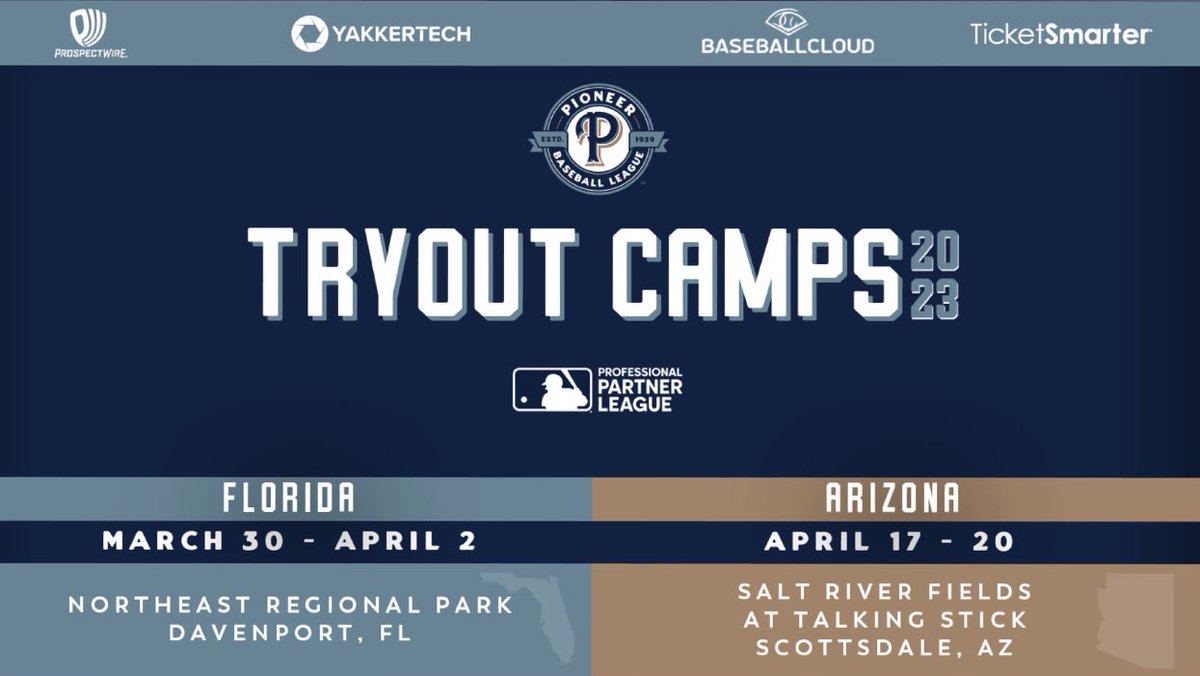 BaseballCloudUS's tweet image. The early bird special registration period ends tonight! Join @Yakkertech, @BaseballCloudUS, and @ProspectWire as we host the @PBL1939 try out series in Arizona and Florida. 

Register here - pioneerbaseball.playbookapi.com/programs/regis…