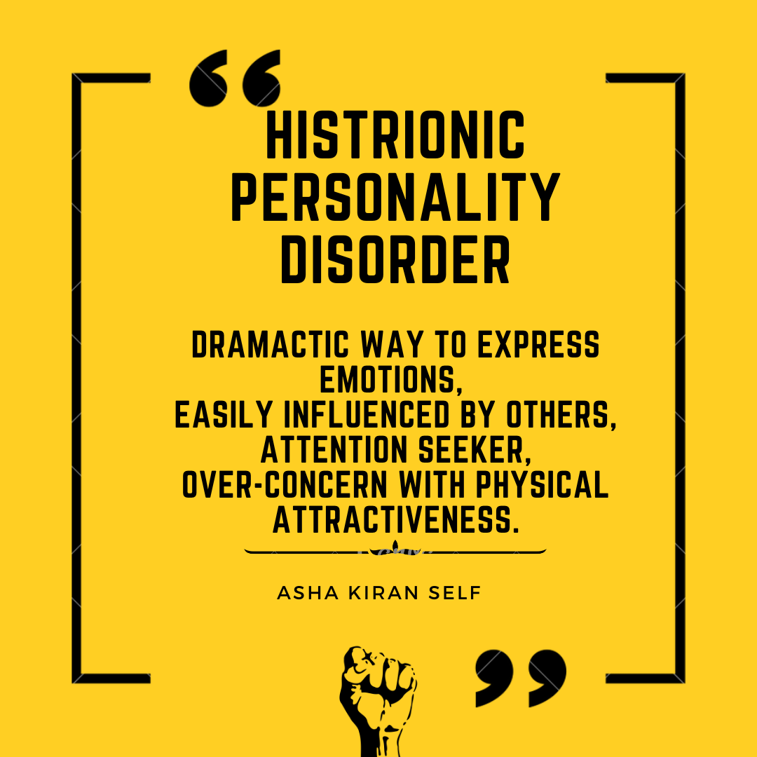 ashakiranself's tweet photo. Histrionic Personality is an Emotional type of personality that is influenced by others easily

 #mentalhealth #theatrical #melodramatic #comic #expressive #electrifying #effective #emotional #climactic #breathtaking #affecting #dramaticvideos #impressive #farcical #striking https://t.co/fNCJsn3Ase