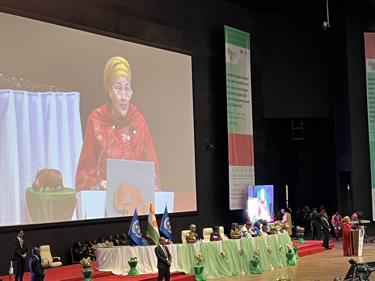 SWJacksonUN's tweet photo. “Cascading crises are undermining hard won #development gains in #Africa… Crises that Africa did not contribute to…” @UN DSG @AminaJMohammed, opening #ARFSD2023 #FRADD9 in beautiful #Niamey today. @UN_SDG https://t.co/5ogC3VDgHO