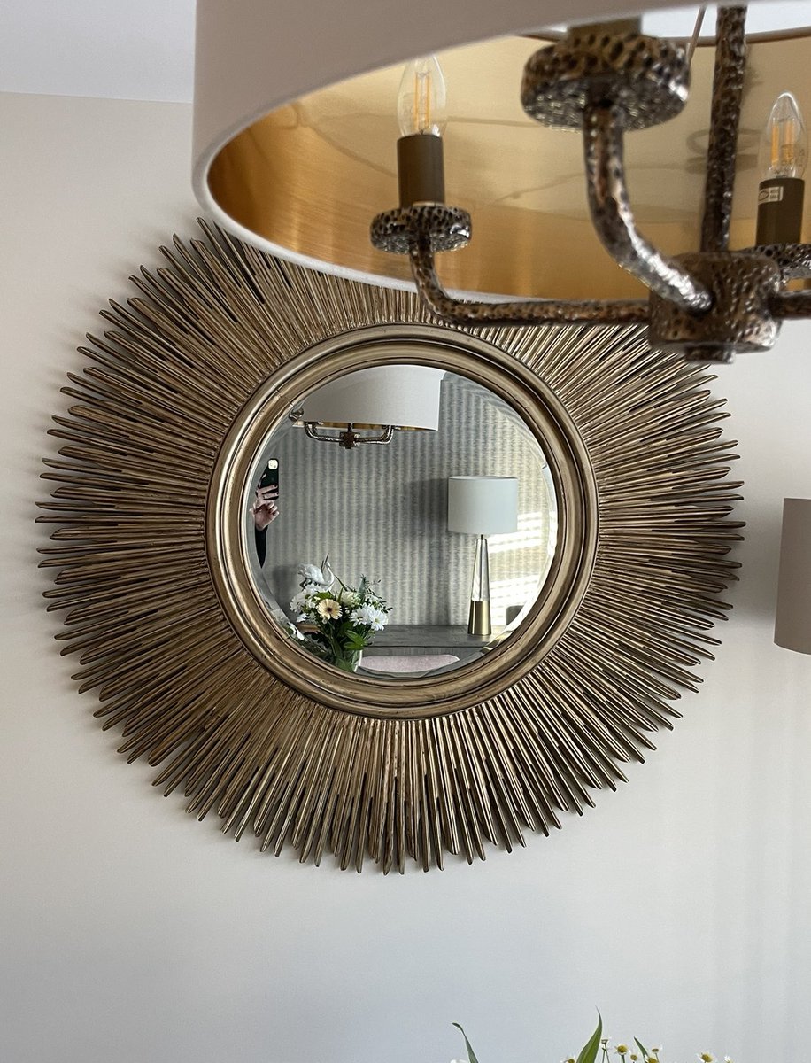 Detail of oversized carved mirror and bespoke chandelier from a recently completed project. We offer a white glove delivery and installation service to manage your refurb from concept to completion