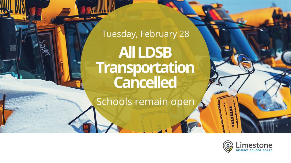 Feb. 28, 2023: All LDSB transportation is cancelled due to current slick road conditions and the possibility of freezing rain later today. Schools remain open. Asynchronous learning is available to students who stay home.