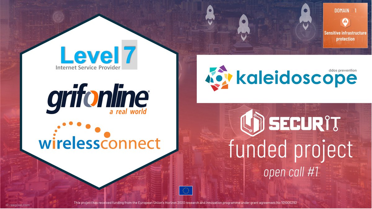 SecurIT20's tweet photo. ๐โ ๐SecurIT funded projects Zoom#12 on #Kaleidoscope๐
๐๐ฎ๐น #Level7, ๐๐ฎ๐น #Grifonline, ๐๐ฎ๐ช #WirelessConnect are developing a new #DDoS mitigation architecture able to analyse flows in real time and apply specific and personalised countermeasures ๐More https://t.co/AwEt5zTx5l https://t.co/TKb6hZ3ED6