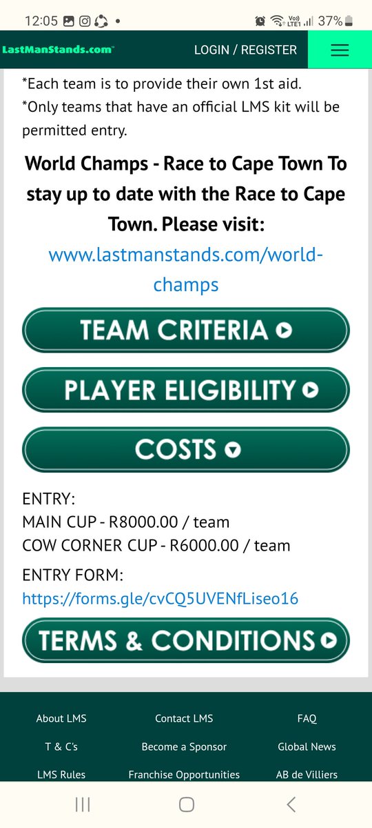 <a href="/NBCCCIC/">No Boundaries Cricket Club CIC</a> <a href="/TheMetronomesCC/">The Metronomes CC</a>
<a href="/cricketkit/">Kit Harris</a> <a href="/GautengSACR/">Gauteng Dept. of Sport, Arts, Culture & Recreation</a>
<a href="/GlosCricketFdn/">Gloucestershire Cricket Foundation</a> <a href="/TheCrowdList/">The Crowd List</a> <a href="/Smartcrowdfund/">Smart Crowdfunding</a> <a href="/KPTaverners/">Kent Park Taverners</a> <a href="/CommsCredible/">CommsCredible</a> #lms #lastmanstanding #lmsSAchamps23 #CricketTwitter We would love to play in the SA Champs and make our way to world Champs. Assistance 🙏