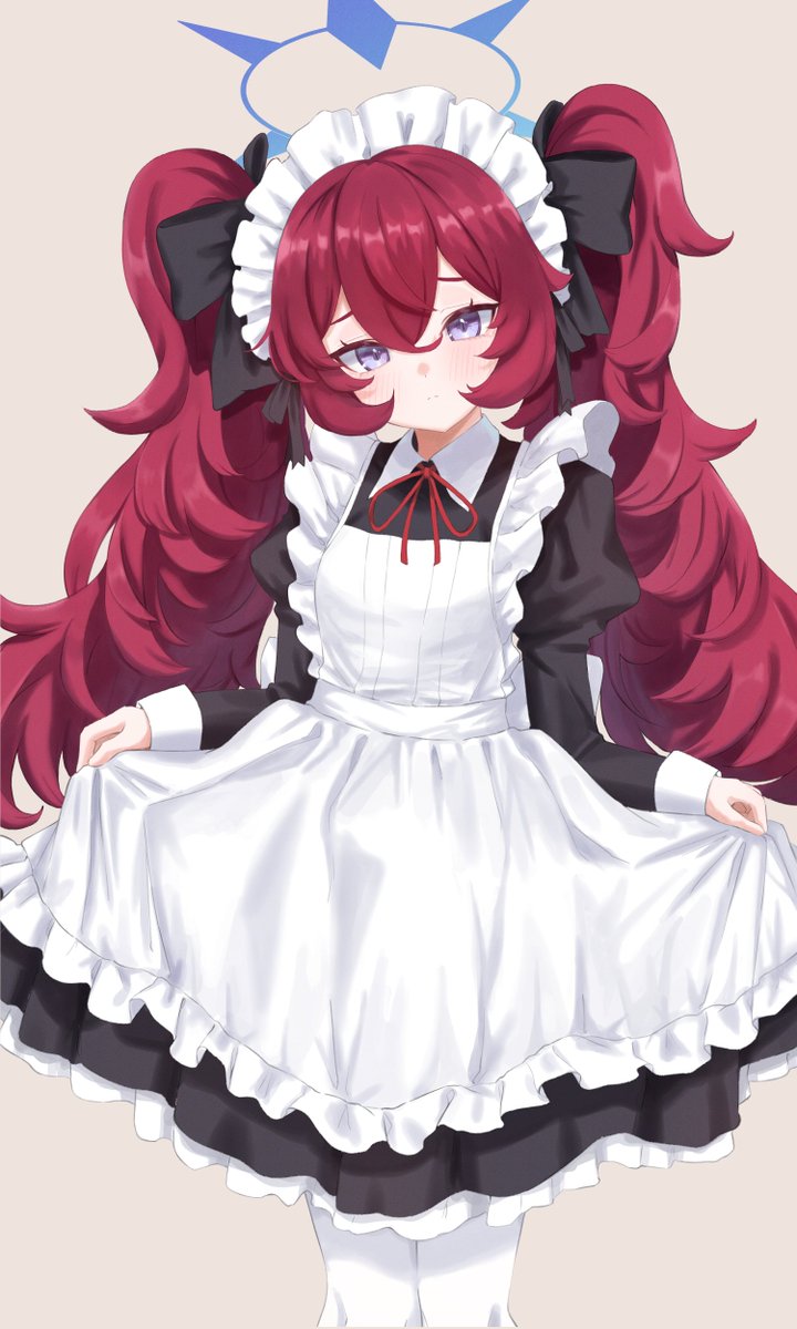 1girl solo maid maid headdress red hair apron halo  illustration images