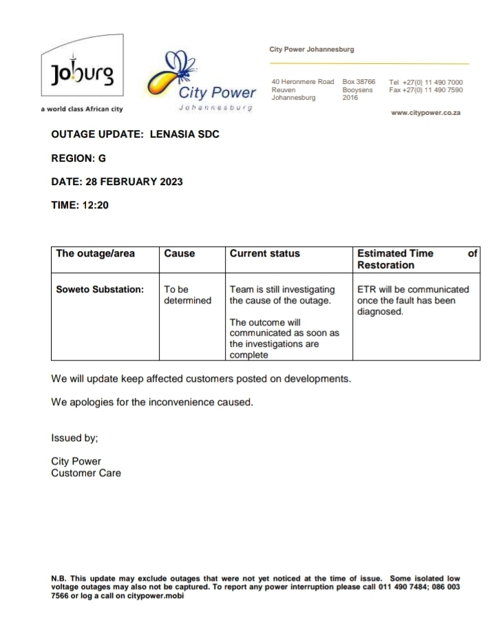 CityPowerJhb's tweet photo. #Update
#SowetoSub
Investigations are still underway ^HN https://t.co/TTOcBG4FtO