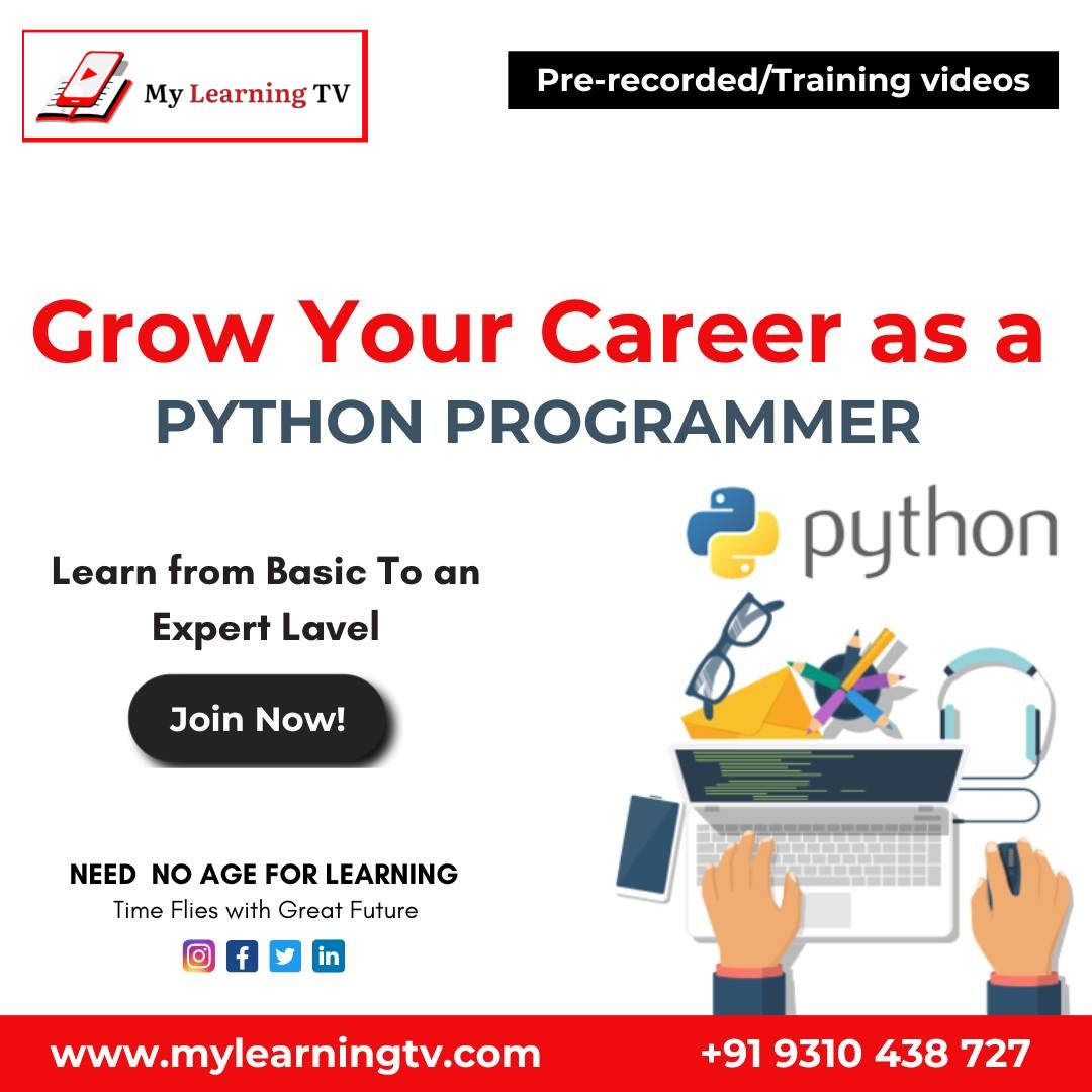 MyLearningTV's tweet image. Python programming skills can be learned in a flexible and cost-effective manner with My Learning TV. Learn Python online with our e-learning platform. Visit mylearningtv.com or call +91 9310438727 to learn more about our courses.
-
#pythonprogramming #joinpython #python